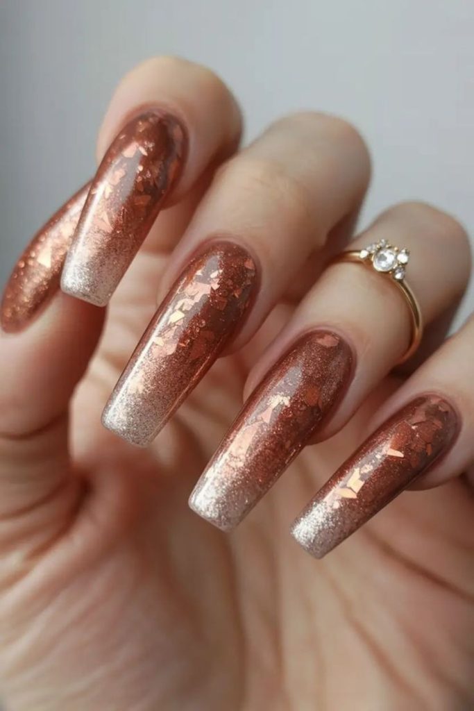 Sand beige nails with gold shimmer