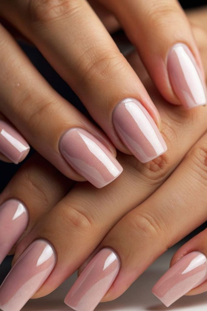 Dusty rose nails with pearl accents