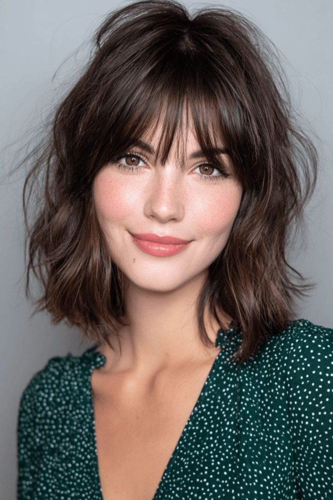 Asymmetrical bob with angled bangs