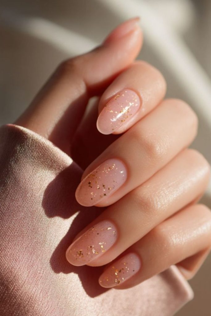 Blush pink nails with gold edges