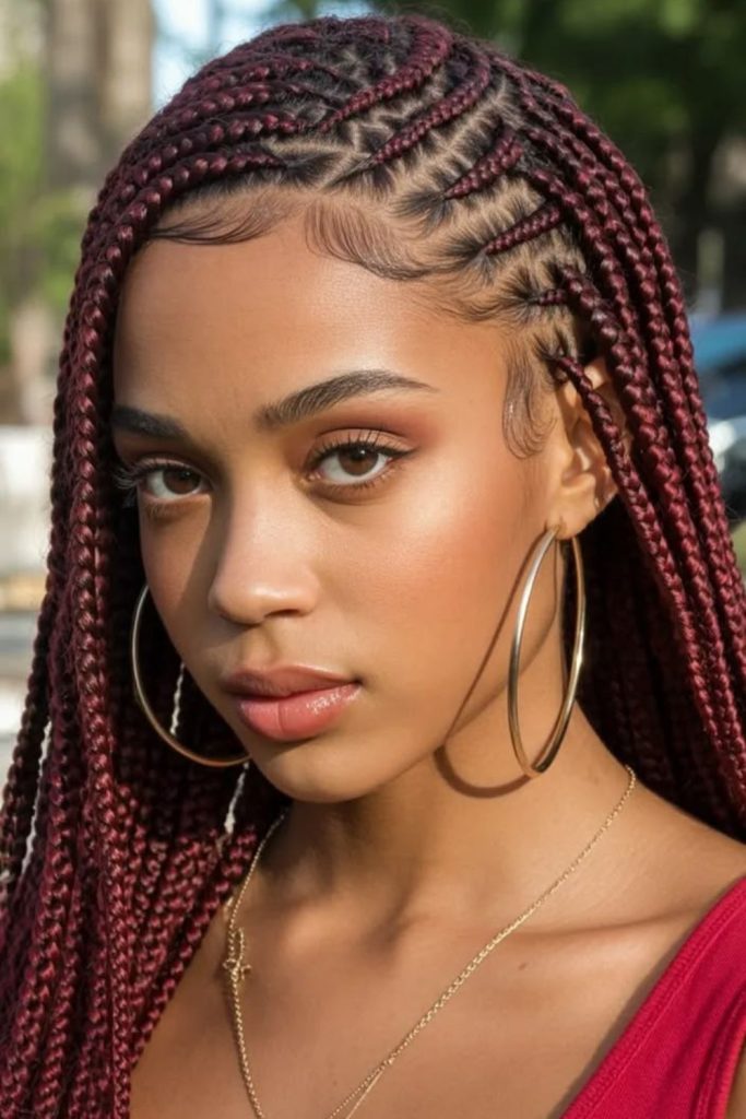 Burgundy plum twisted braids