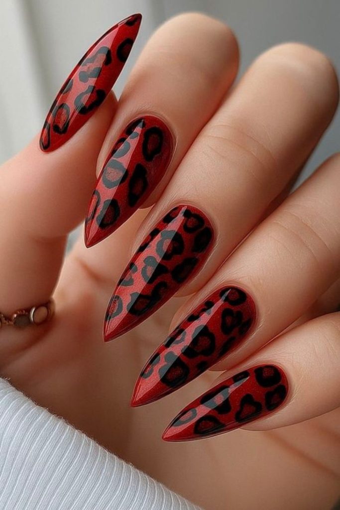 Burgundy nails with black veiled layers