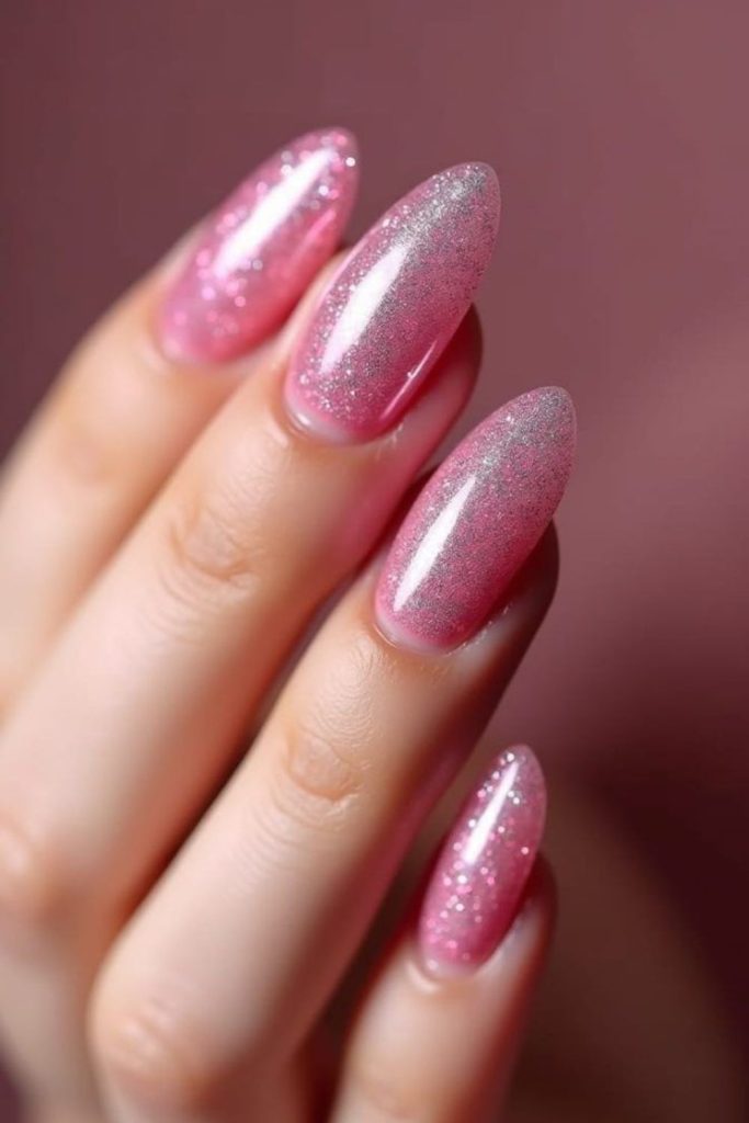 Pastel pink nails with gold shimmer