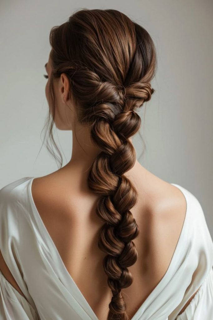 Fishtail braid low ponytail