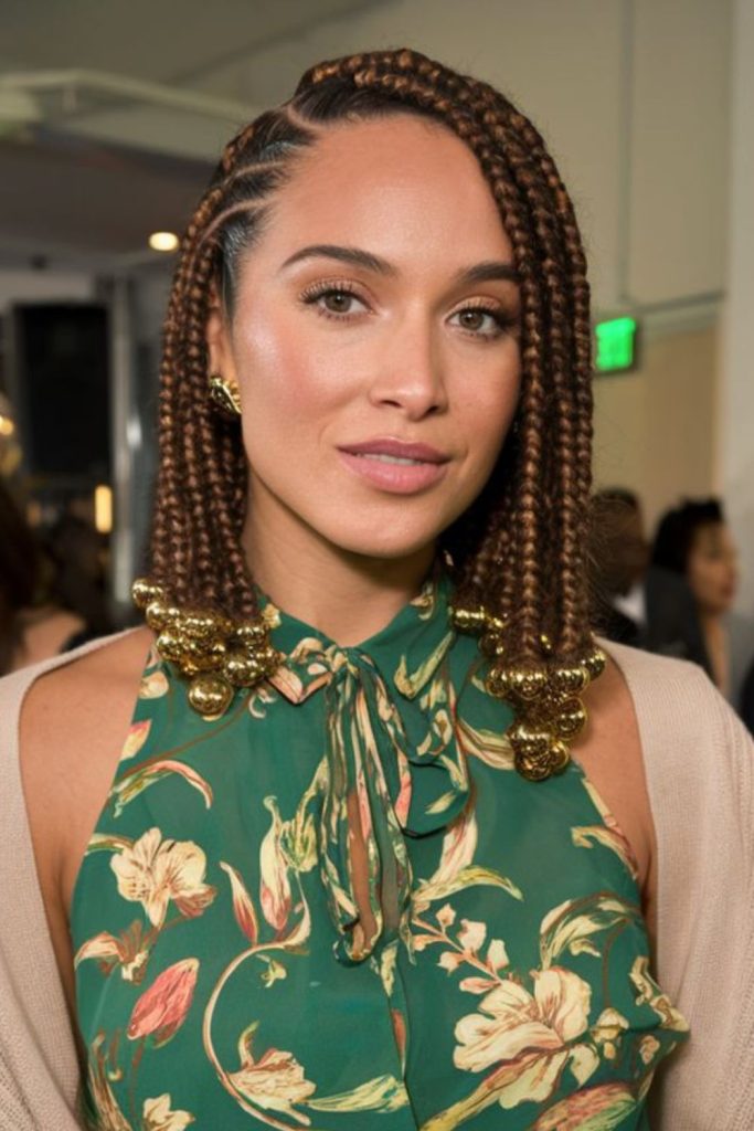 Short braids with bronze highlights