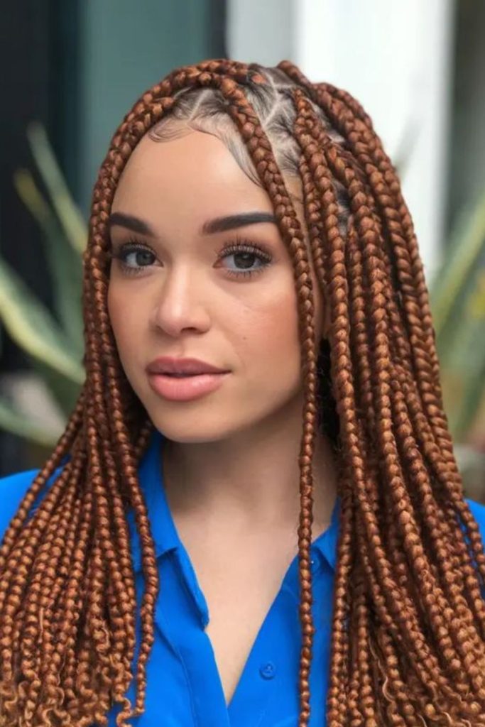 Golden-brown rippled side braid waves