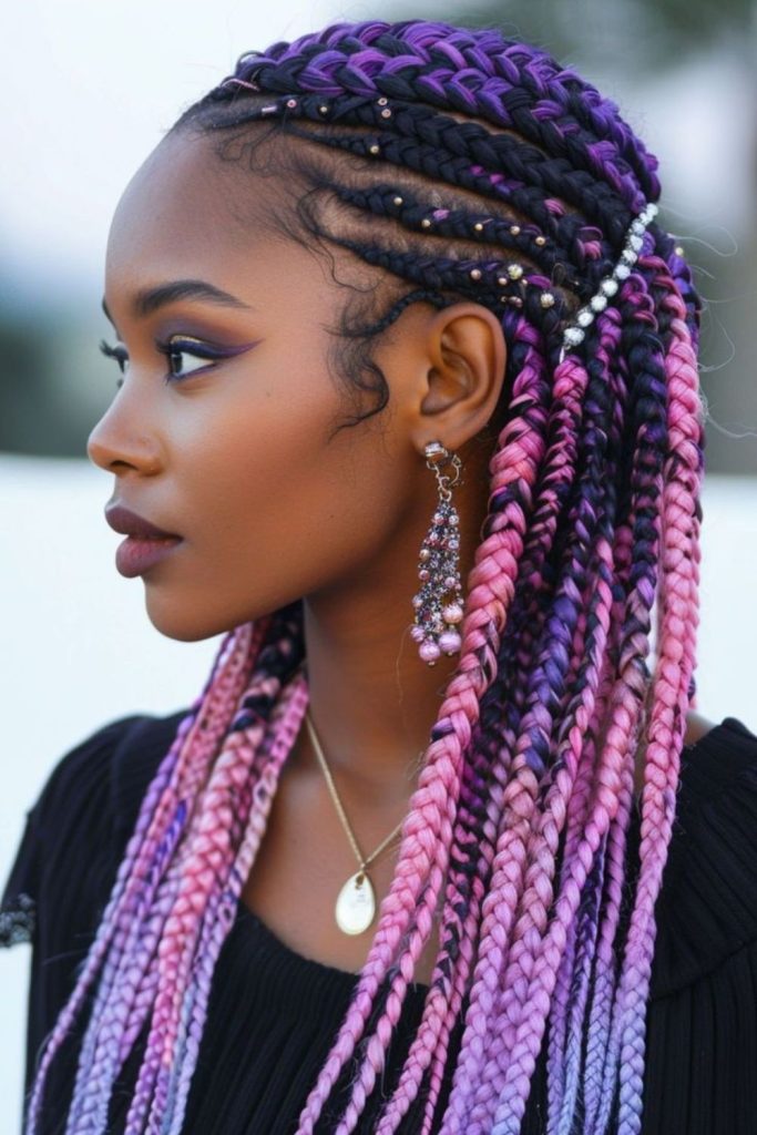 Vibrant pink and purple braids