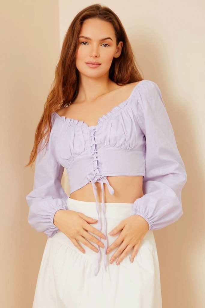 Lavender crop blouse cream maxi