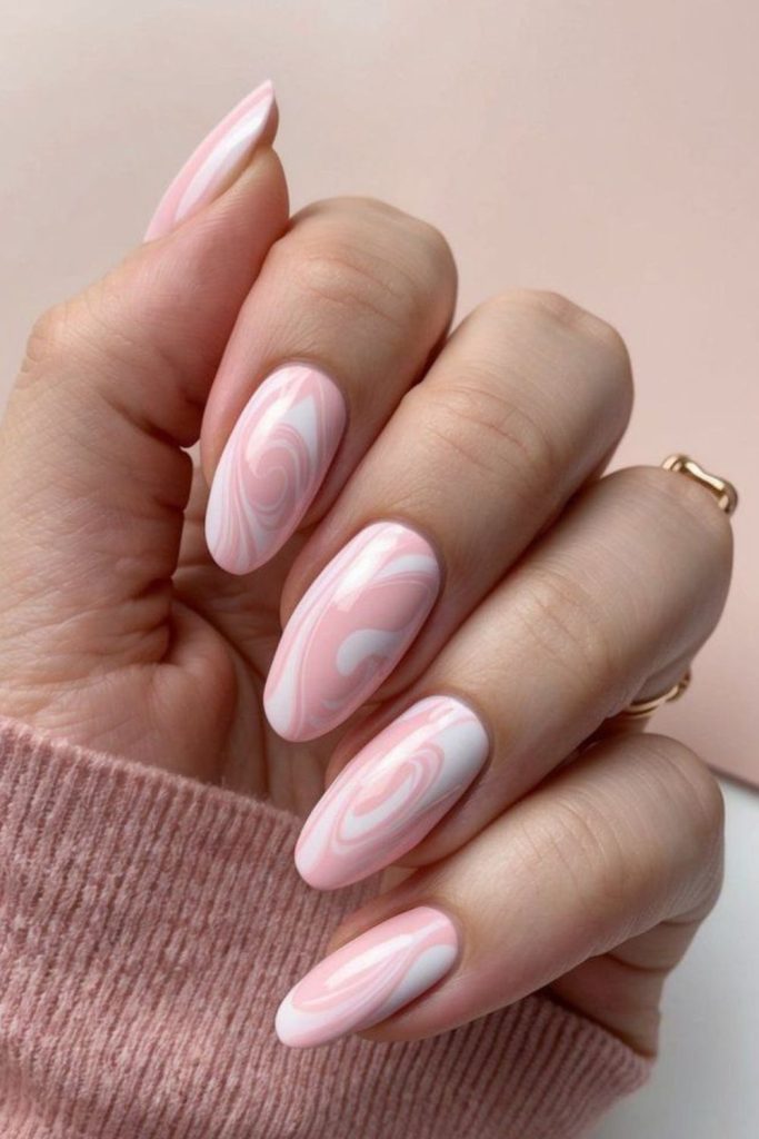 Soft pink nails with white flecks