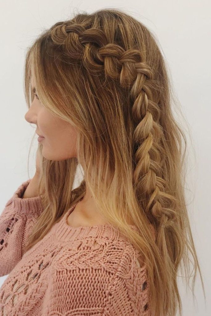 Chestnut cascading side braids softly