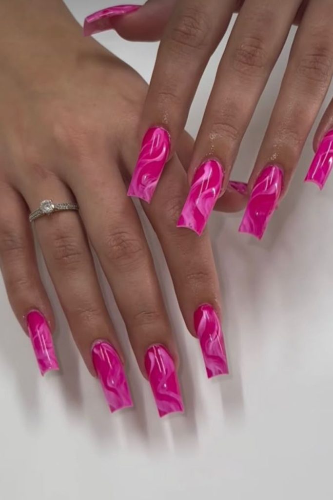 Bubblegum pink nails with neon streaks