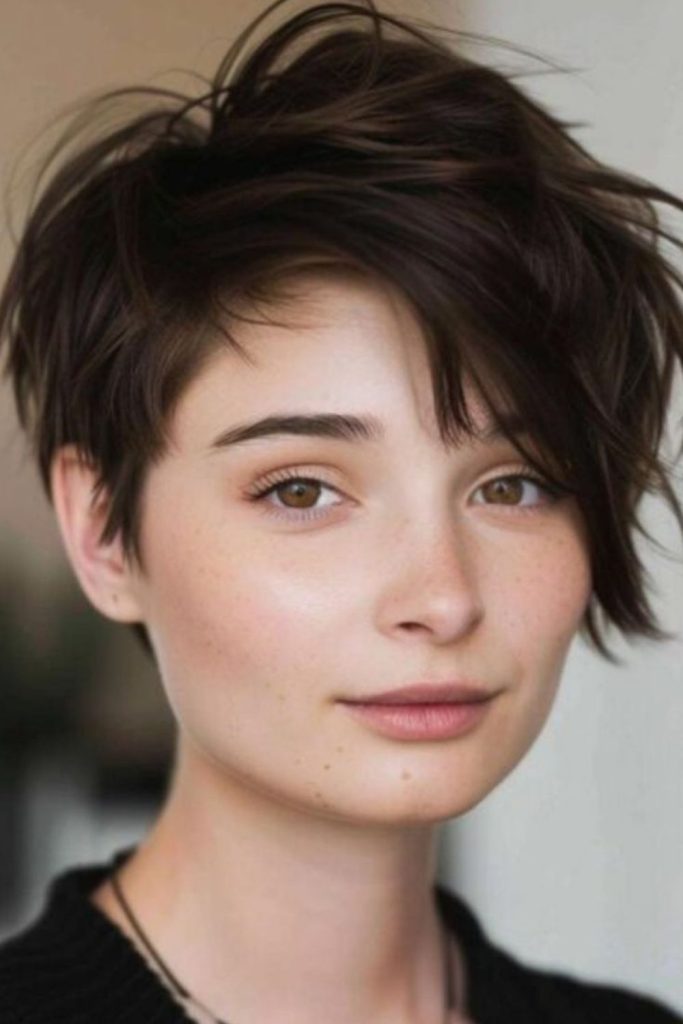 Long side bangs on choppy pixie