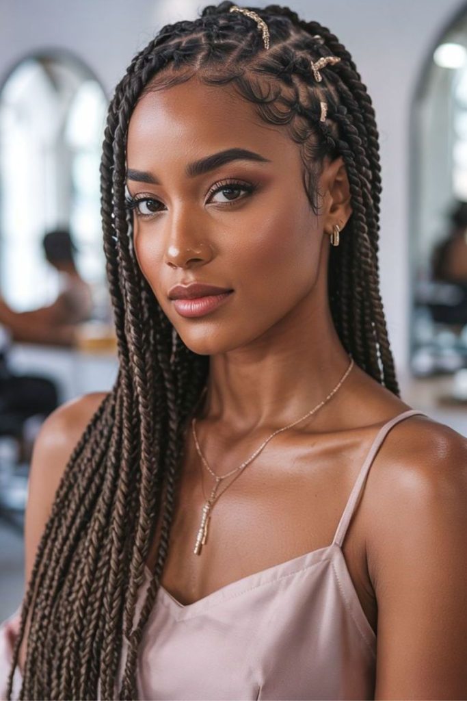 Warm cinnamon brown braided loops