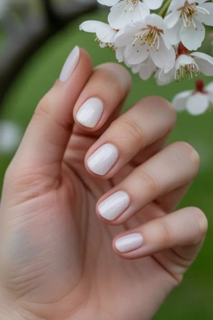 Milky white minimalist nails.