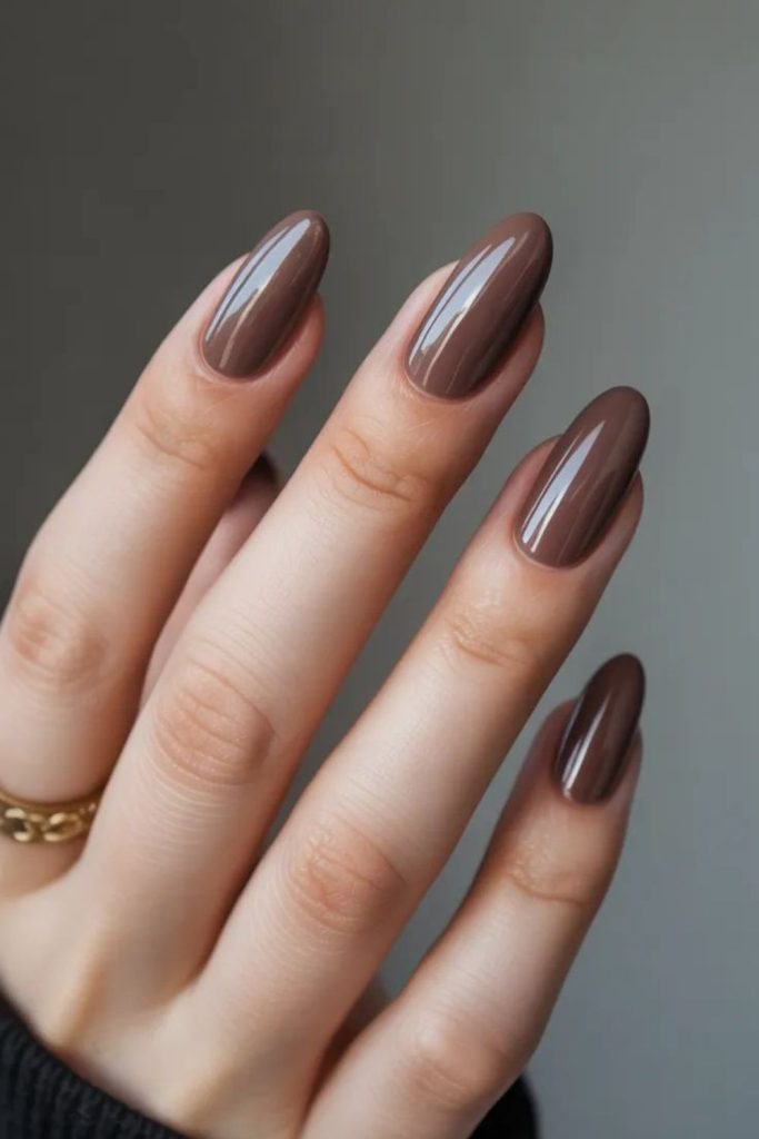Mocha brown glossy neutral nails