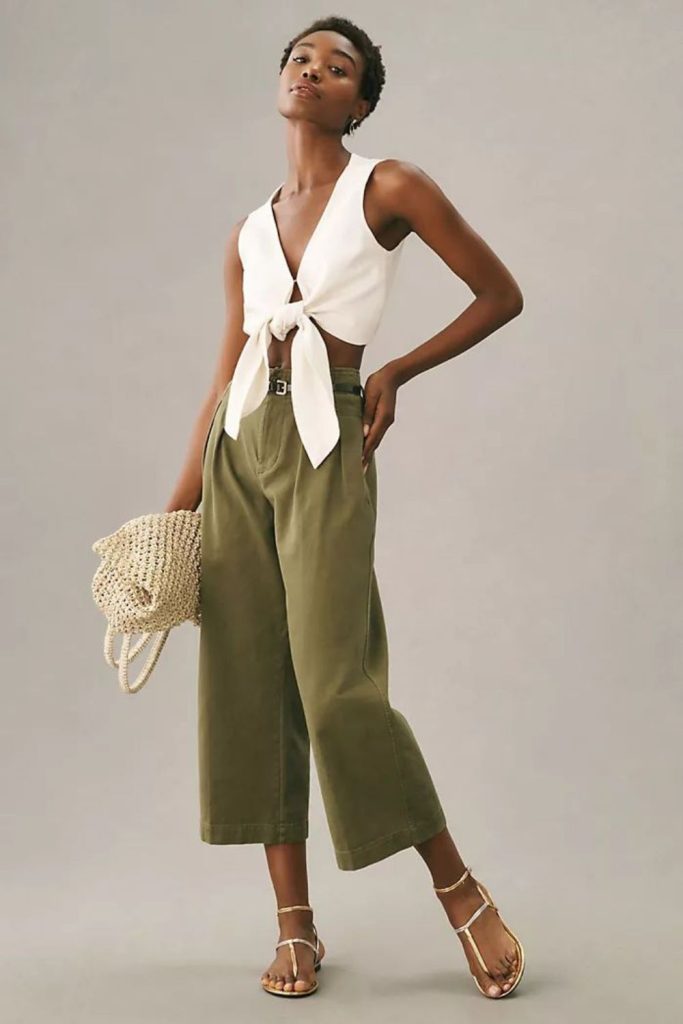 Cream halter blouse olive culottes