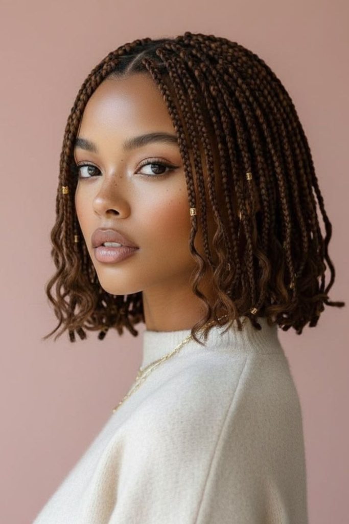 Copper-threaded short plaits with sparkle