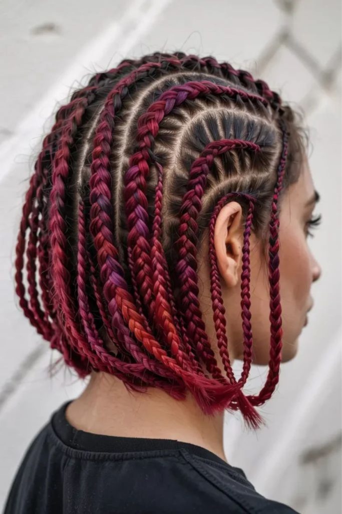 Orange red and pink short braids