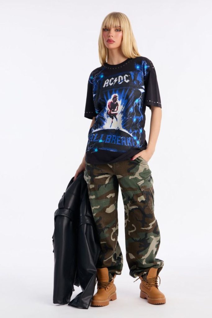 Galaxy print oversized camouflage cargo pants
