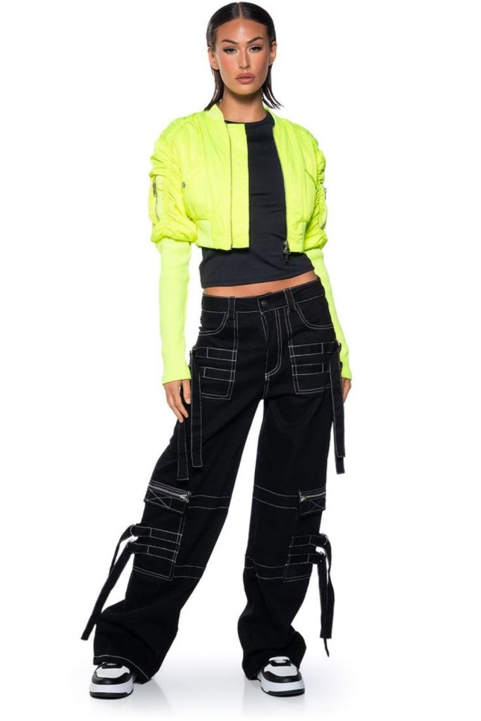 Metallic strapped jacket neon cargo