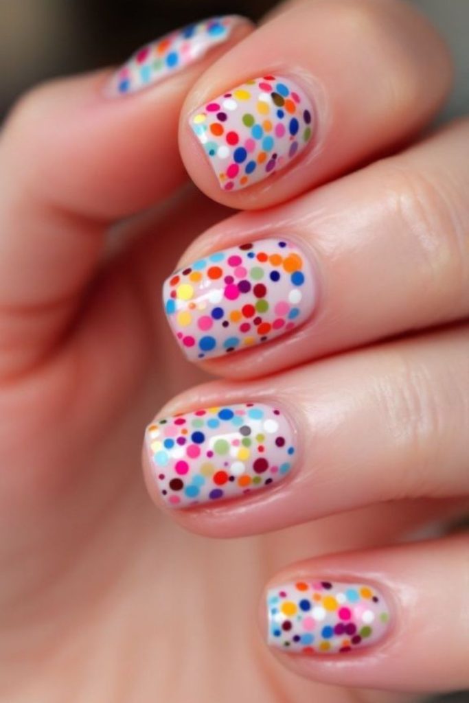 Playful colorful dots scattered randomly