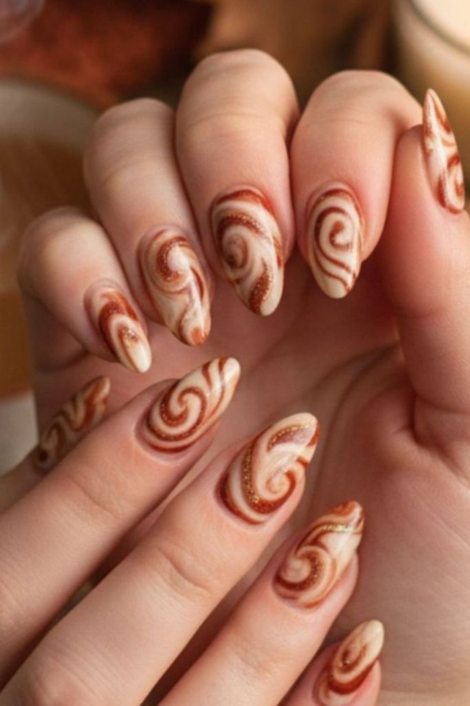 Dessert-inspired nails with beige and chocolate