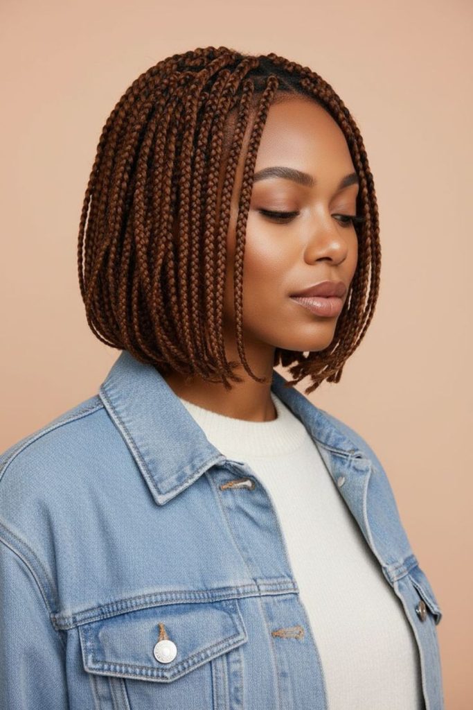 Red-orange short plaits with charms