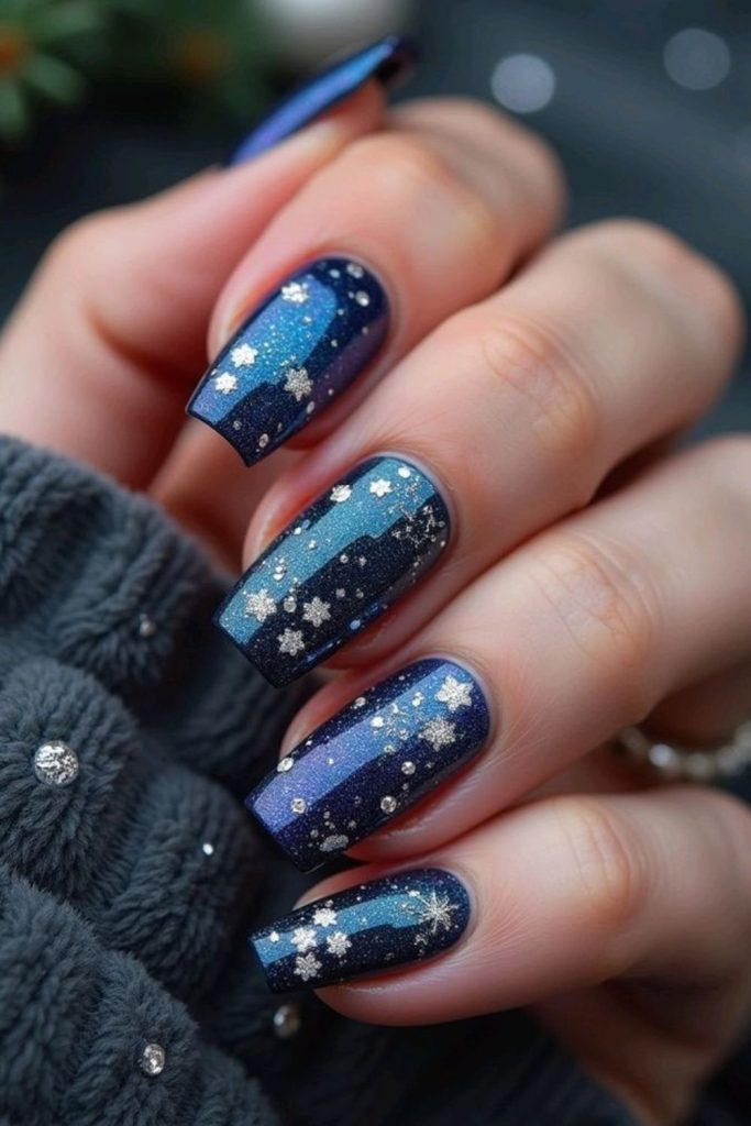 Navy nails with scattered tiny stars