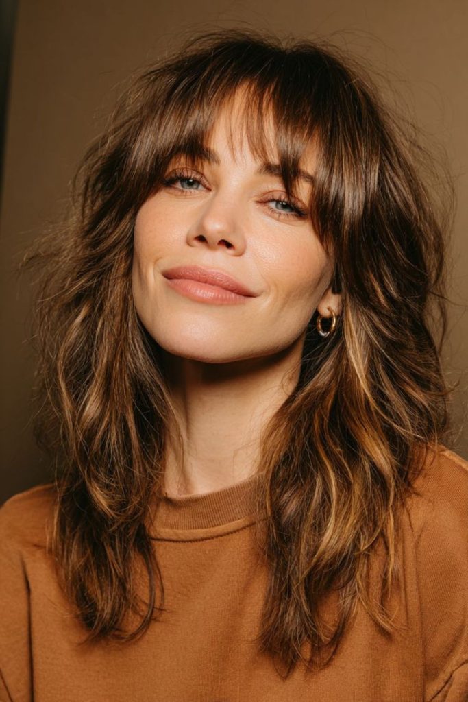 Feathered micro curtain bangs lightly