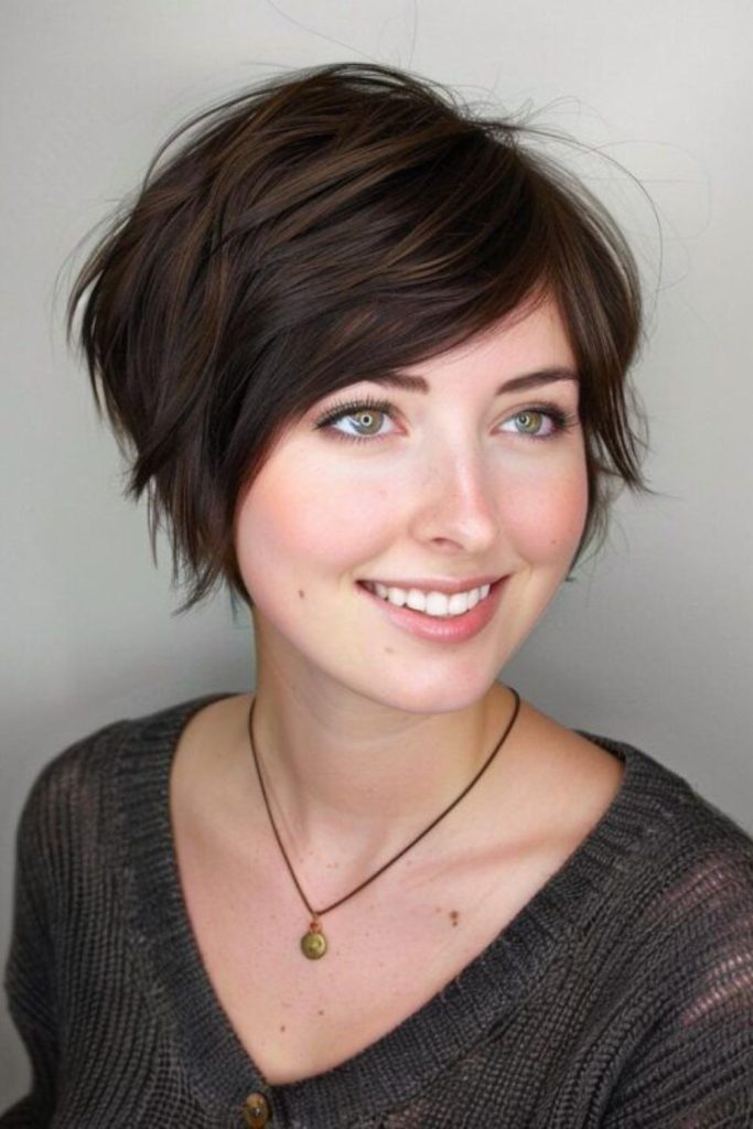 Airy feathered pixie adds soft volume