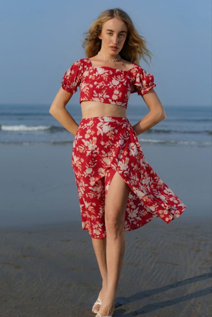 Red crop top flowing midi