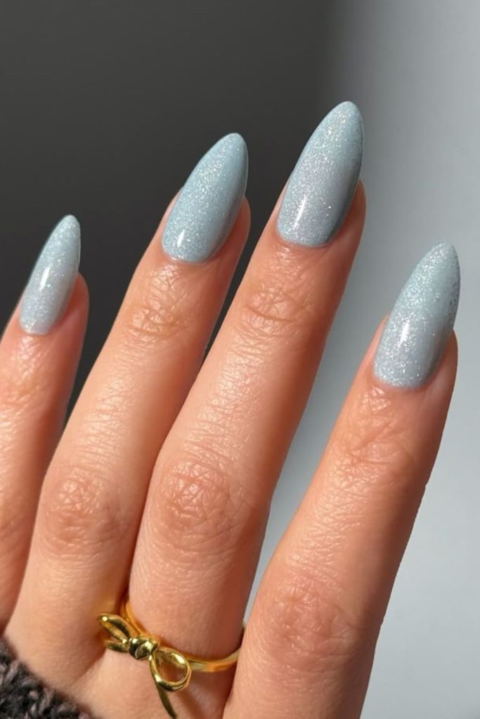Frosted light blue glossy nails