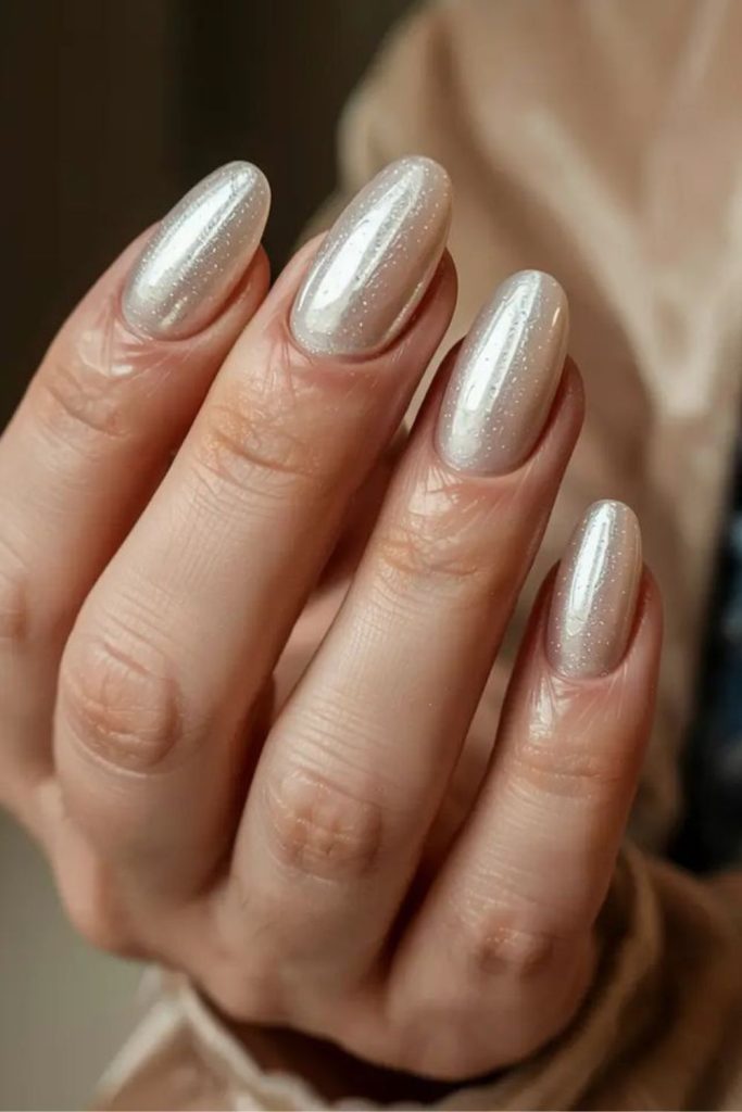Frosted nude subtle shimmer nails