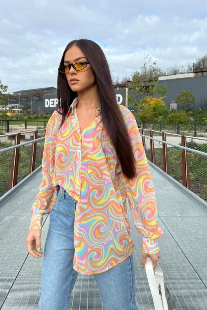 Galaxy swirl oversized shirt metallic boots