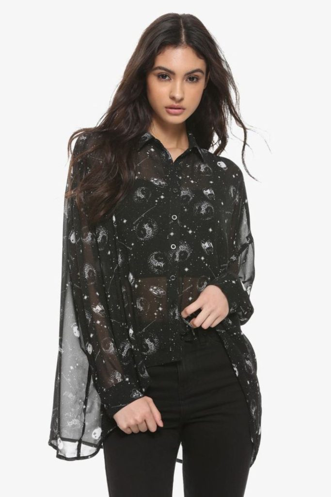 Galaxy print shirt metallic boots