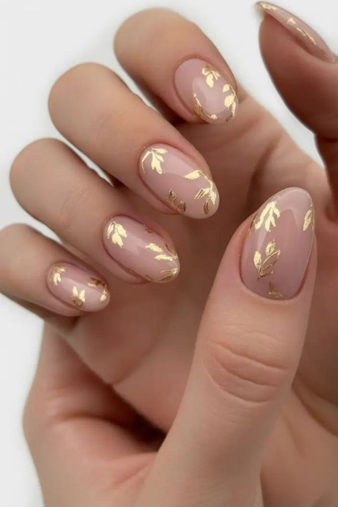 Ivory nails with brushed gold foil