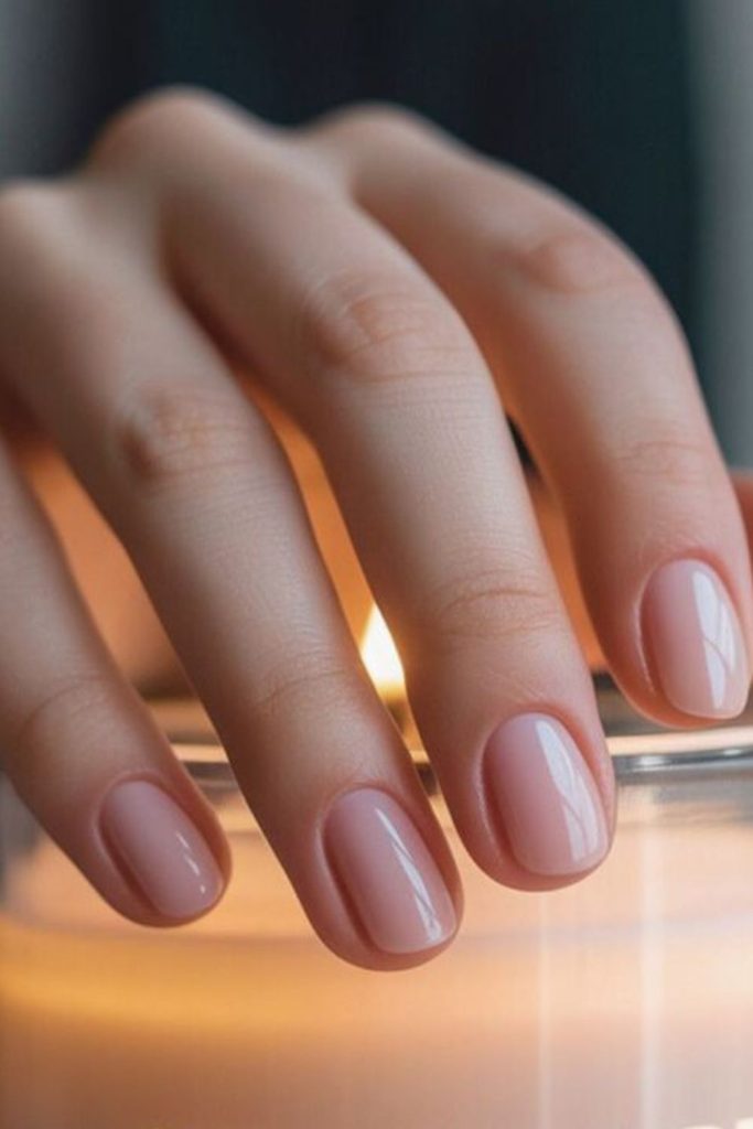 Glossy transparent nude natural nails