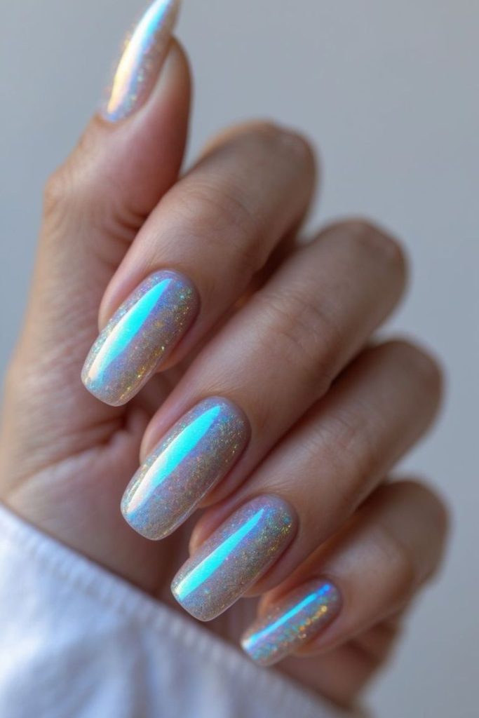 Cascading glitter streaks over muted base