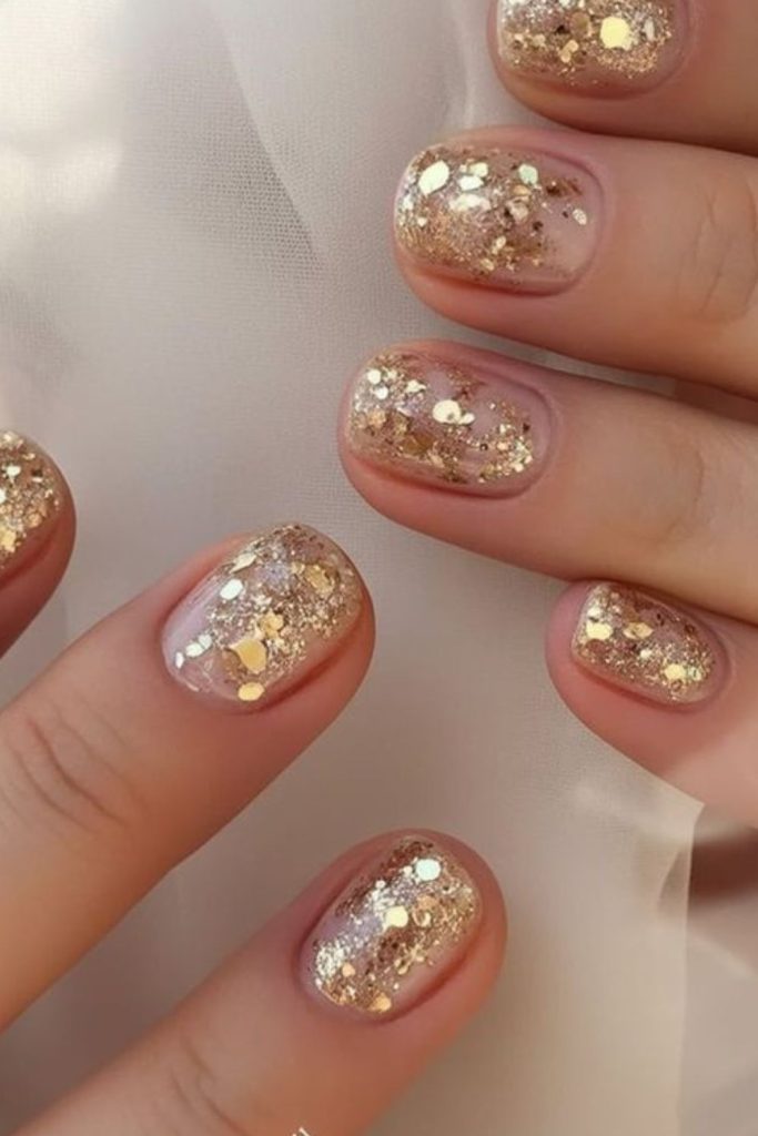 Fine golden streaks on tiny nails