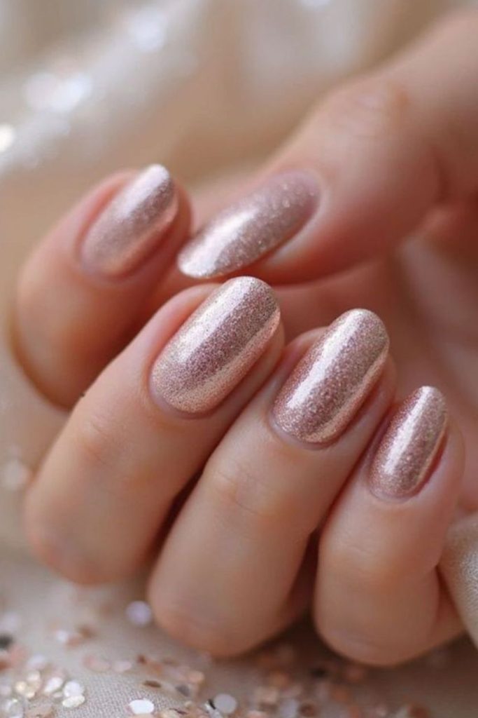 Champagne nails with rose-gold flecks