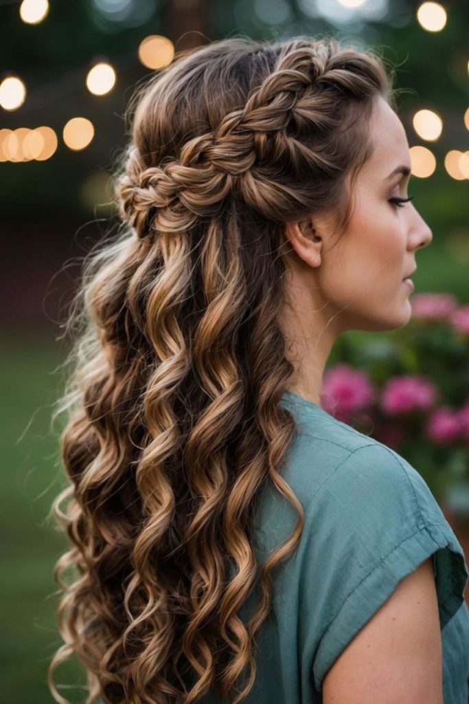 Half-up crown braid hairstyle