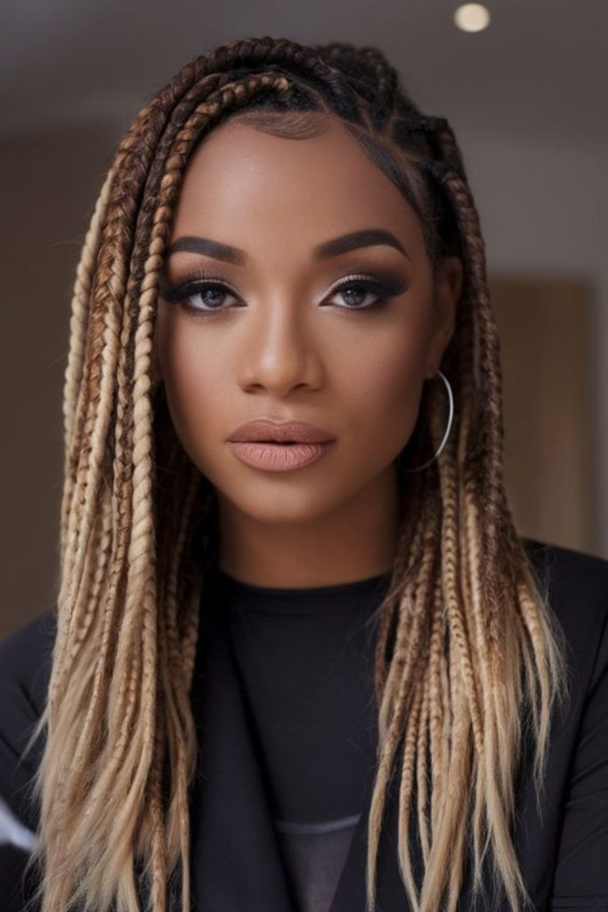 Golden flowing side braids softly