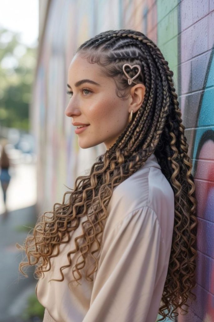 Golden brown shiny braided hairstyle