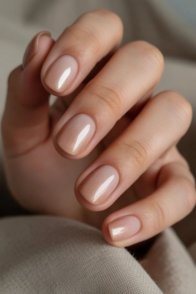 Warm honey beige nude nails