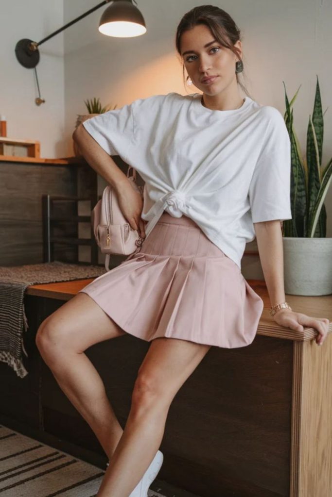 Pastel tee tennis skirt cute look.