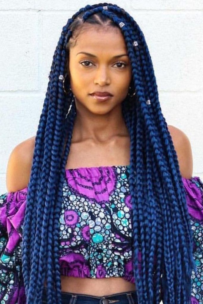 Deep blue braided side cascades