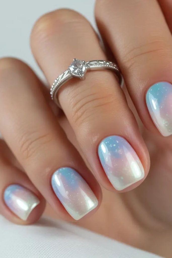 Pastel wave shimmer miniature nail art