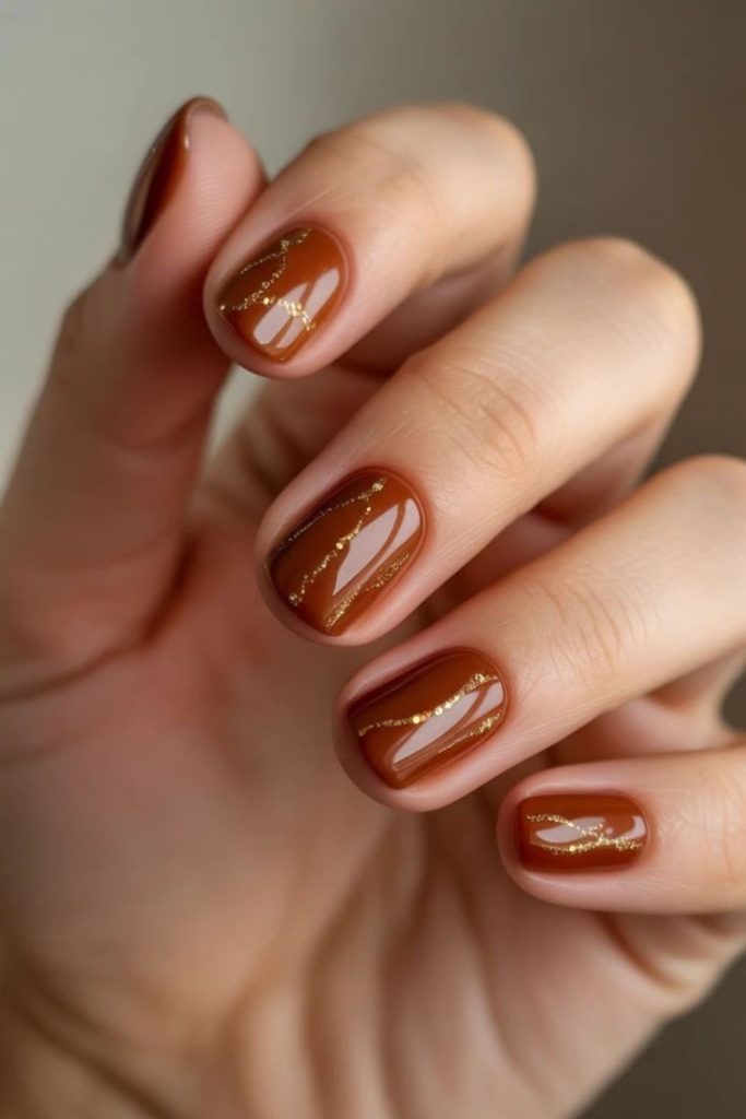 Earth toned layered short nail design