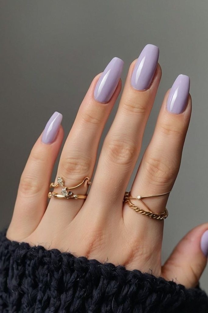 Lavender nails, dreamy soft shimmer.