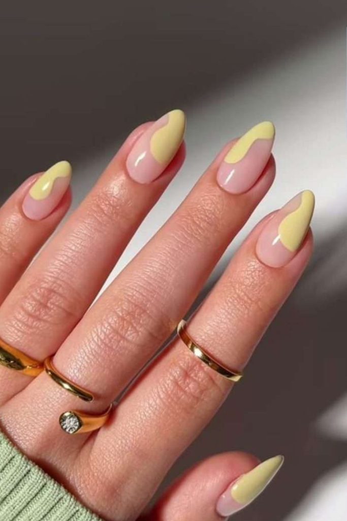 Zesty yellow nails with cream base